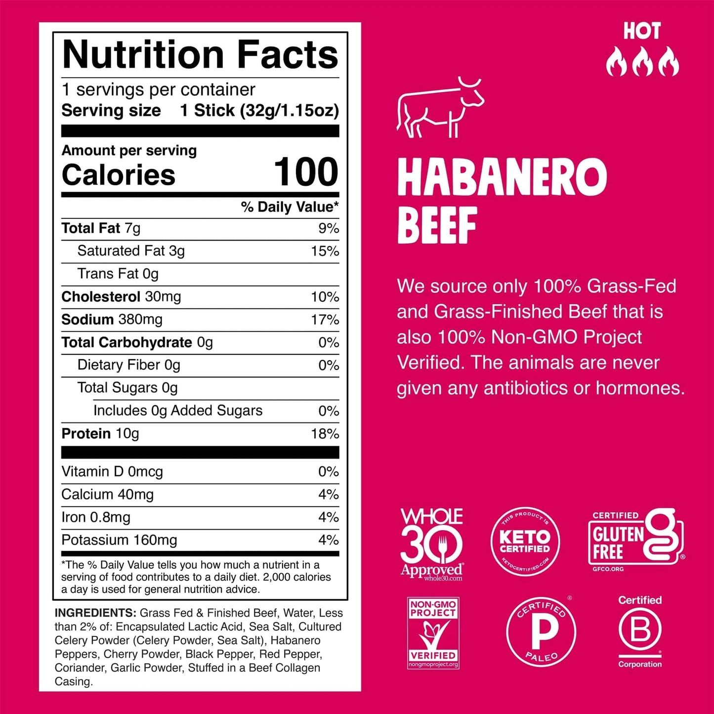 Chomps Spicy Habanero Beef Jerky Snack Sticks - Keto, Gluten-Free, 10g Protein, 10 Count