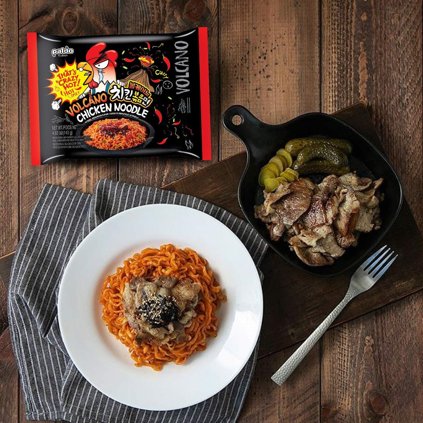 Paldo Fun & Yum Volcano Hot & Spicy Chicken Flavored Instant Ramen, 4.93 Ounce (Pack Of 4)