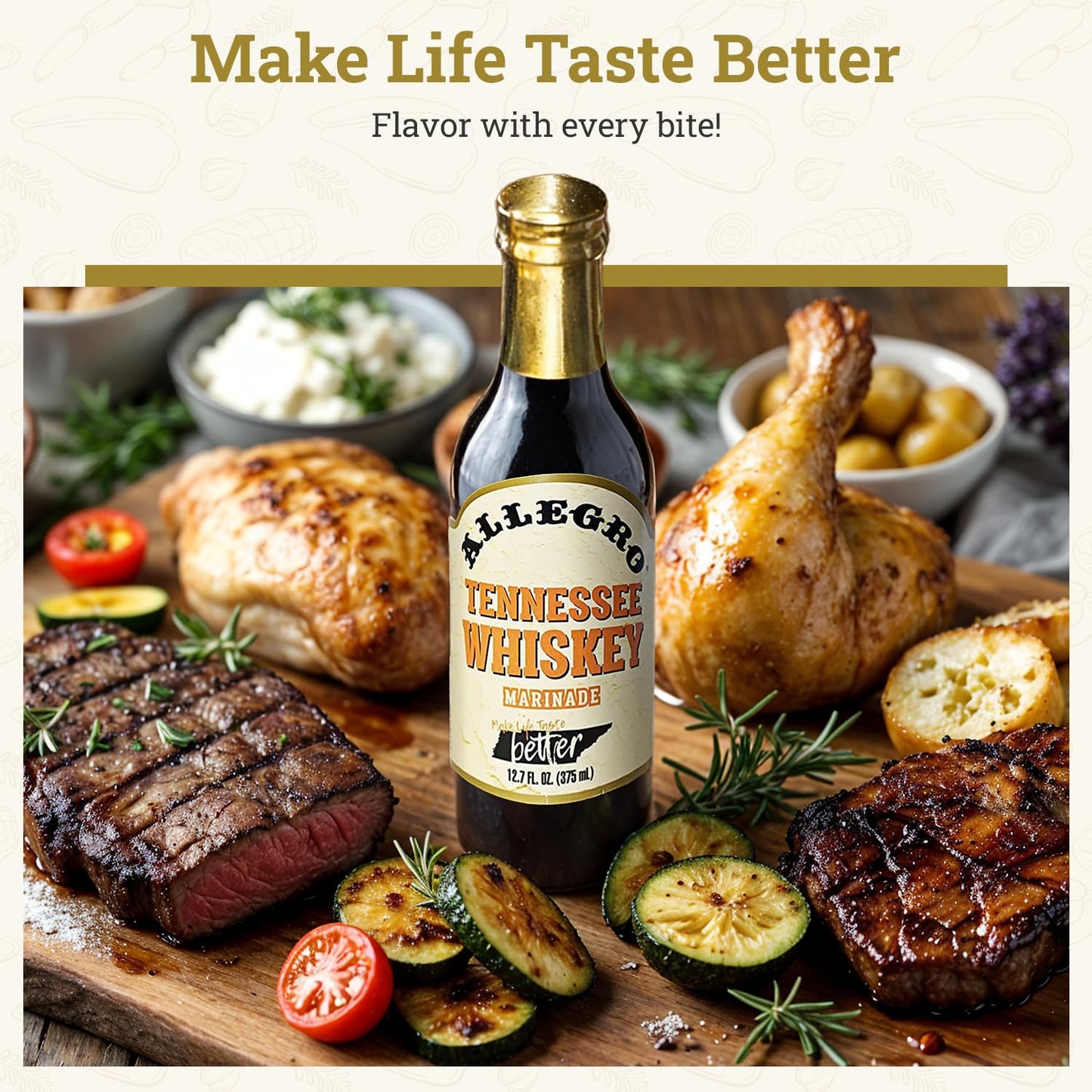 Allegro Marinade for Meat & Veggies, Kosher & Gluten Free, 12.7 Fl Oz, Tennessee spirit-inspired flavor Flavor