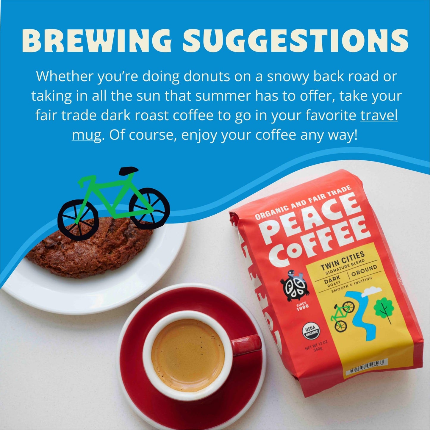 Peace Coffee Twin Cities Blend | 20 Oz Ground Dark Roast | Organic Fair Trade | Smooth, Inviting Flavor | Shade Grown, Fresh Roa