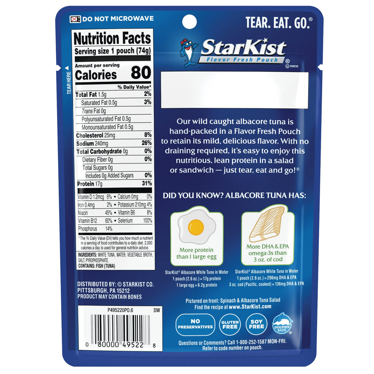 Starkist Albacore White Tuna In Water - 2.6 Oz Pouch