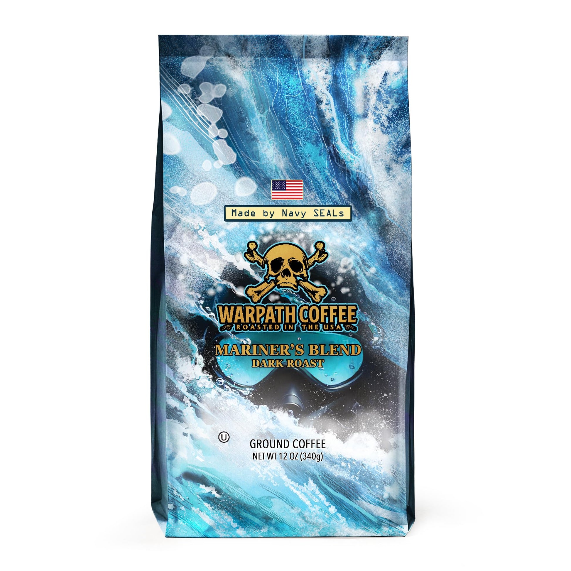 Warpath Coffee Ground Coffee Dark Roast, Mariners Blend, High Caffeine, Extra Strong Roasted 100% Arabica Coffee Ground Beans, Rich Aroma, Full-Bodied Intense Cup, Created By Navy Seals, 12Oz