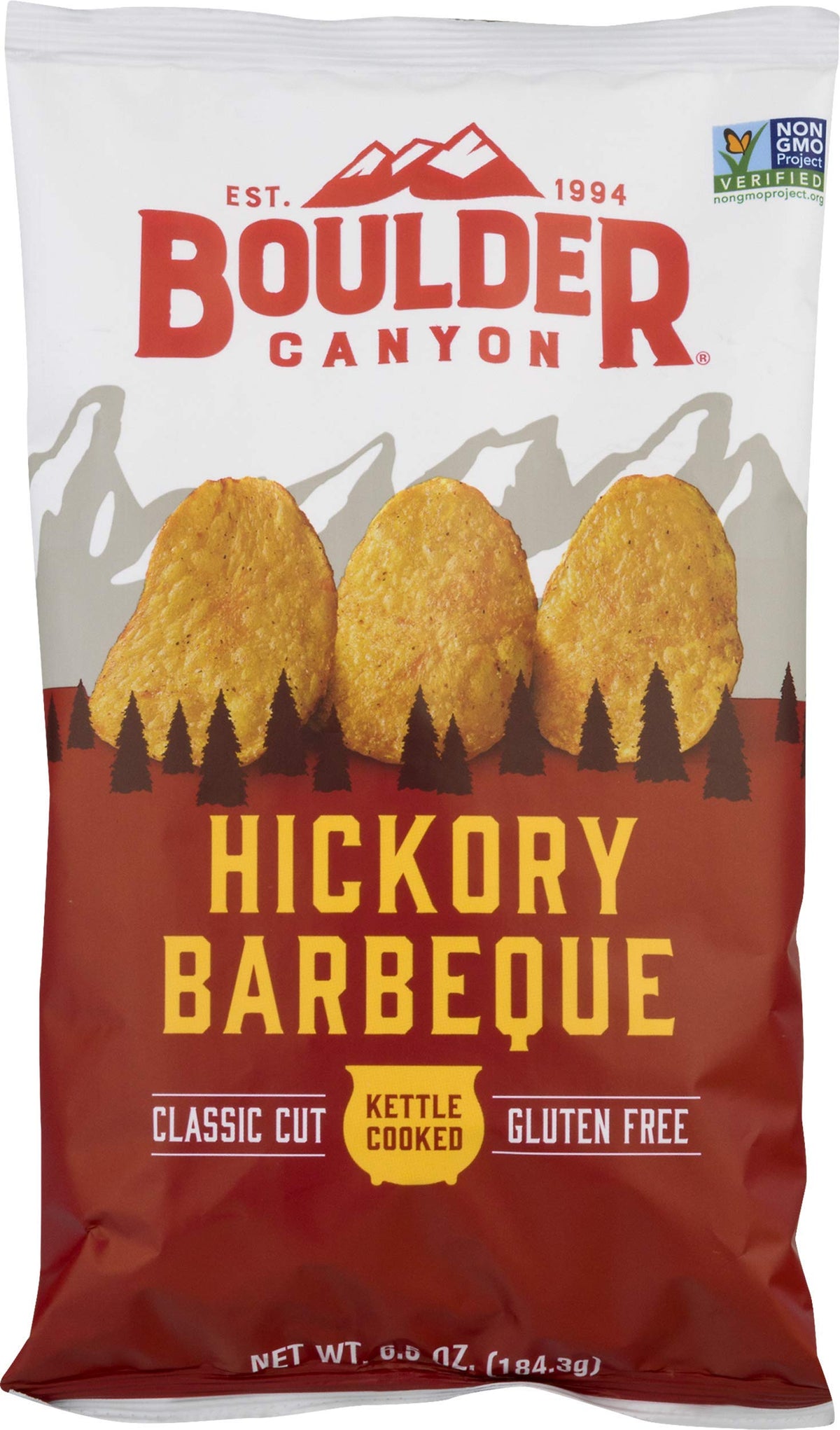Boulder Canyon Kettle Cooked Potato Chips, Gluten Free, Hickory Barbeque, 6.5 Ounce