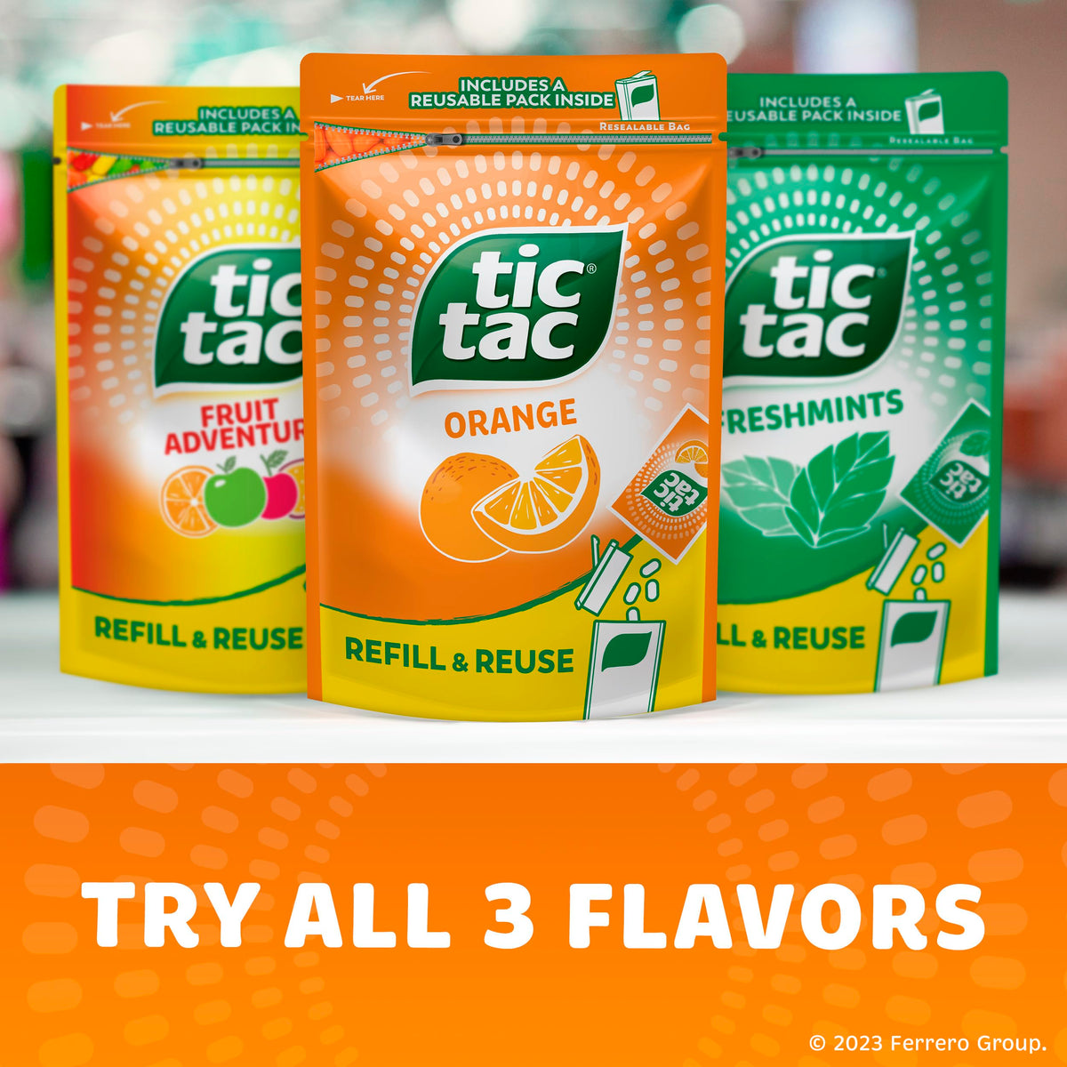 Tic Tac Orange Flavored Mints, 17.2 oz Bulk Refill Bag, Includes Refillable Pack
