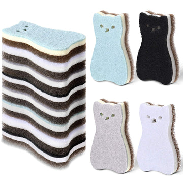 8 Pieces Cat Shape Kitchen Sponge Set Sink Double-Sided Cleaning Dish Sponge For Kitchen, Fruit, Plate, Bathroom, 4 Colors