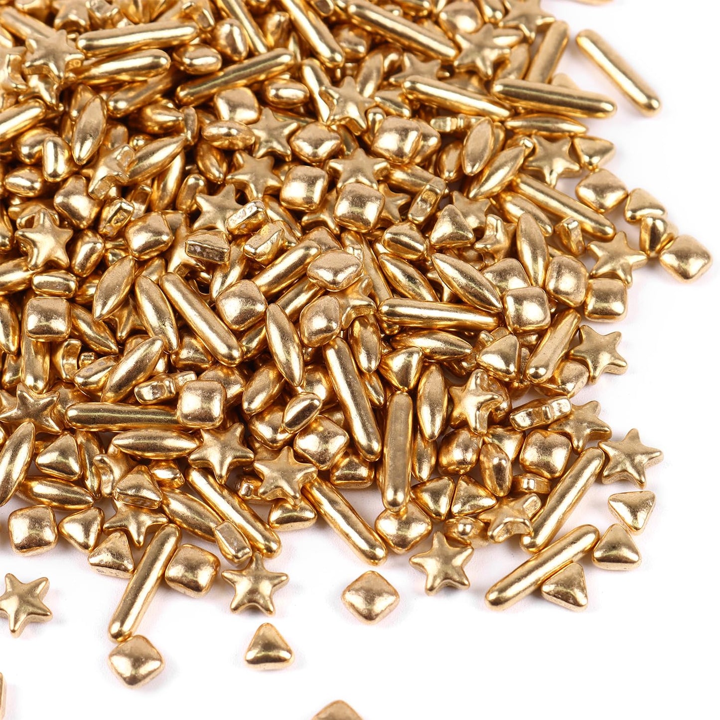 Gold Star Sprinkles For Cake Decorating 3.5 Ounces Gold Assorted Sugar Cupcake Topper  Cookies  Perfect For Xmas Wedding  New Years Eve Party (Cube  Jumbo Rice  Gold Star  Gold Rods  Gold Triangle Sugar)