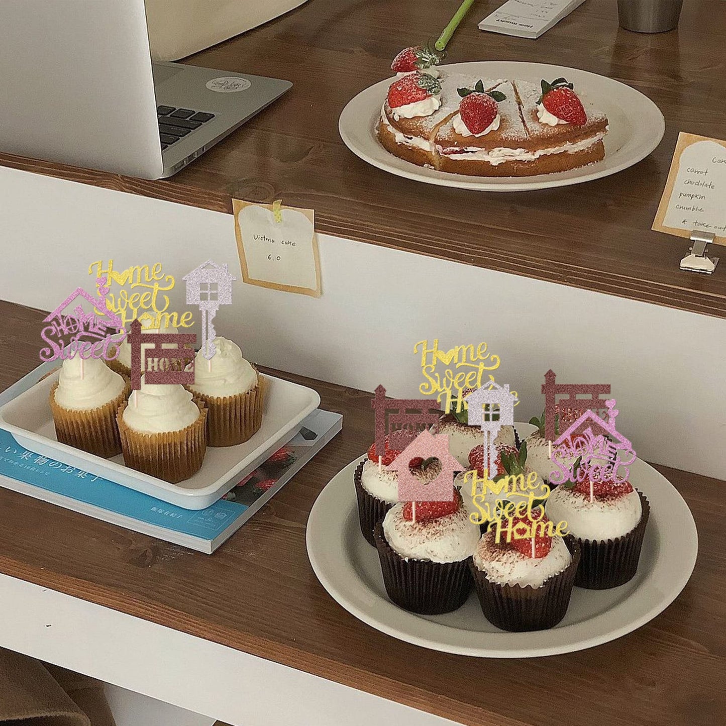 Rssta i Cupcake Toppers 30 Pack Glitter Housewarming Decorations 1.4 x 5 inches Multicolor Model XM082