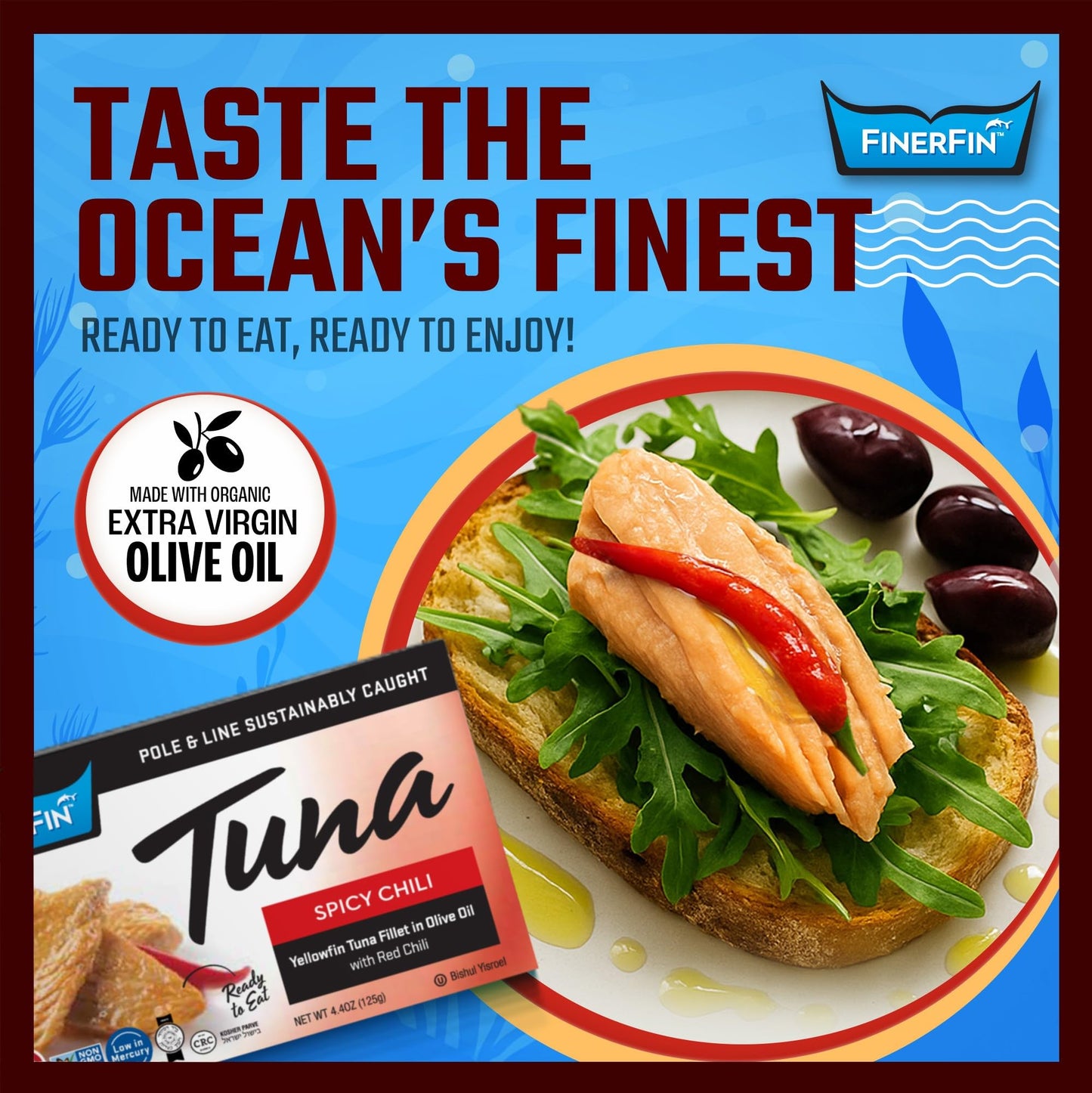 FinerFin Yellowfin Tuna Salad in Organic Olive Oil, Spicy Chili Flavor, 4.4oz can, Pack of 12