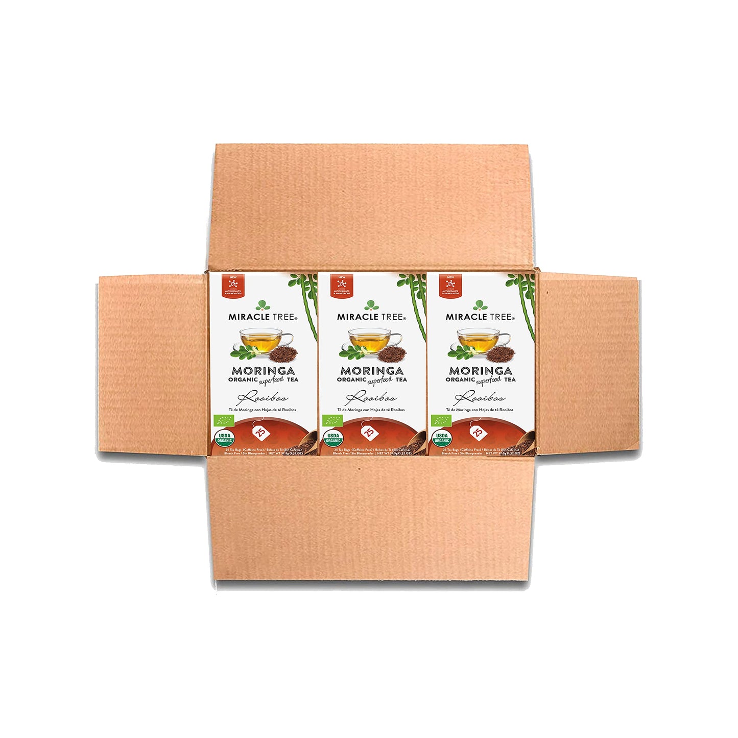 Effectivetree - 3 Count Of Organic Moringa Superfood Tea  25 Individually Sealed Tea Bags  Rooibos (Keto  Detox  Energy/Immunity Booster  Vegan  Gluten-Free  Organic  Non-Gmo  Energy Blend-Free)