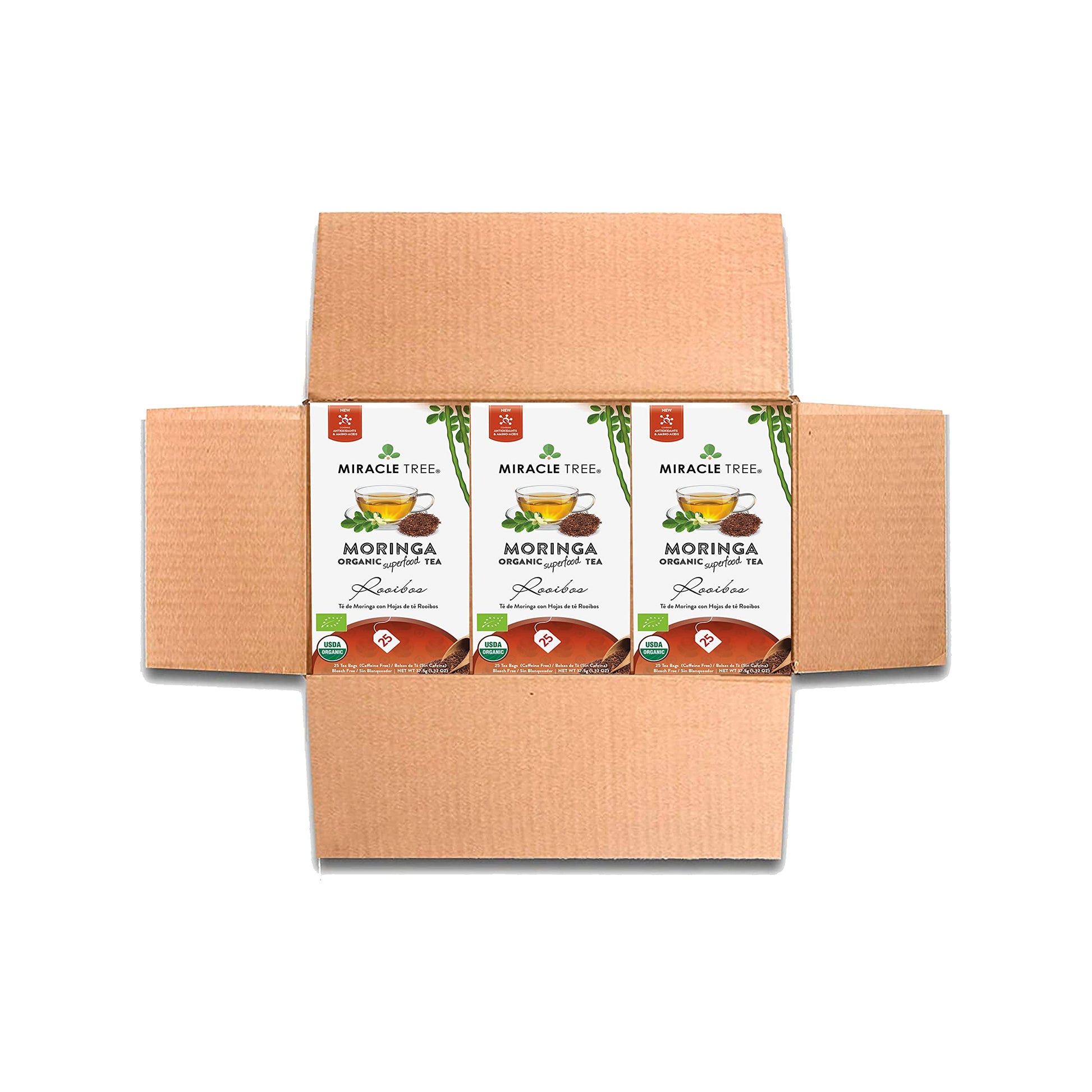 Effectivetree - 3 Count Of Organic Moringa Superfood Tea  25 Individually Sealed Tea Bags  Rooibos (Keto  Detox  Energy/Immunity Booster  Vegan  Gluten-Free  Organic  Non-Gmo  Energy Blend-Free)