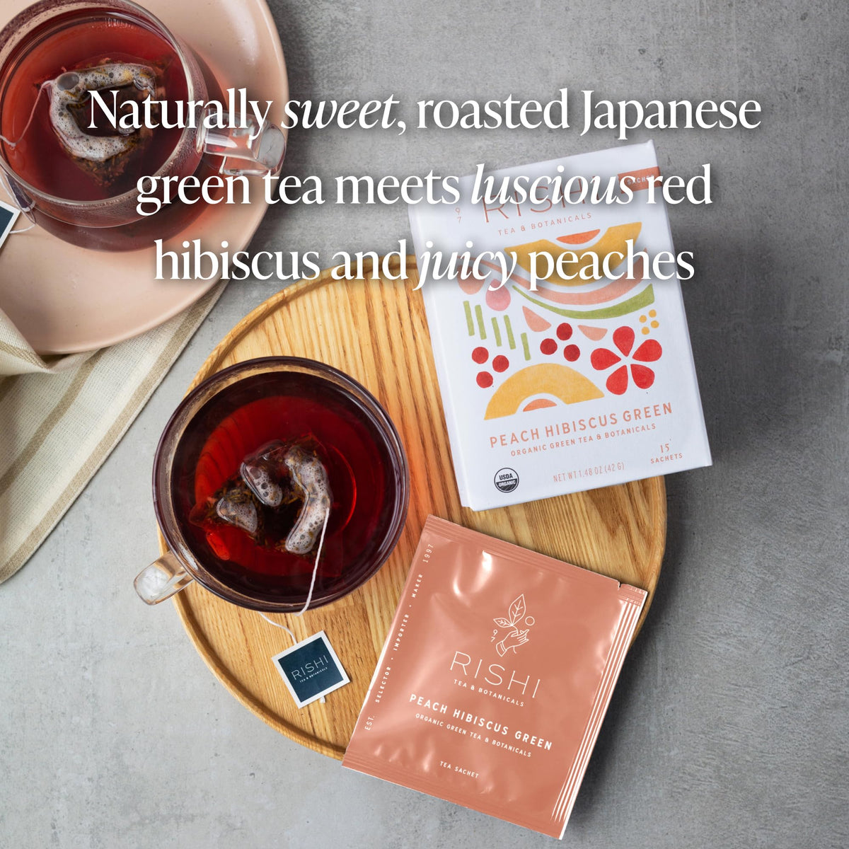 Rishi Tea Peach Hibiscus Green Houjicha Roasted Japanese Tea - Organic  Low Caffeine Sachet Bags With Hibiscus & Peach  Enjoy Hot Or Iced - 15 Count (Pack Of 1)