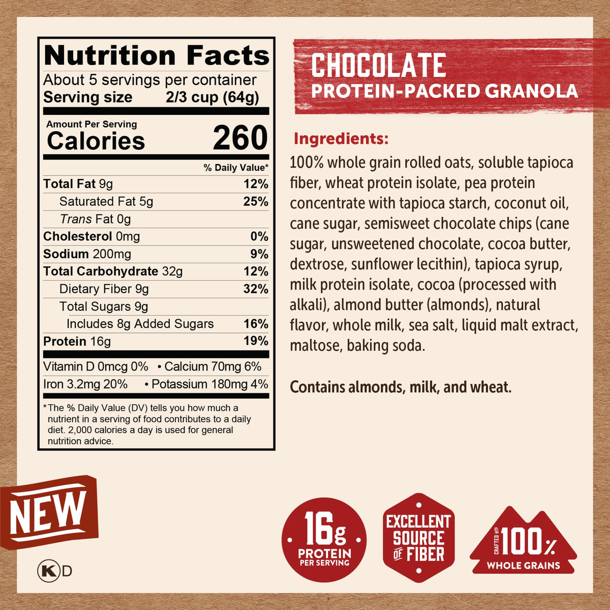 Kodiak Cakes Granola Pouch, Chocolate, High Protein, Whole Grains, Pack of 5