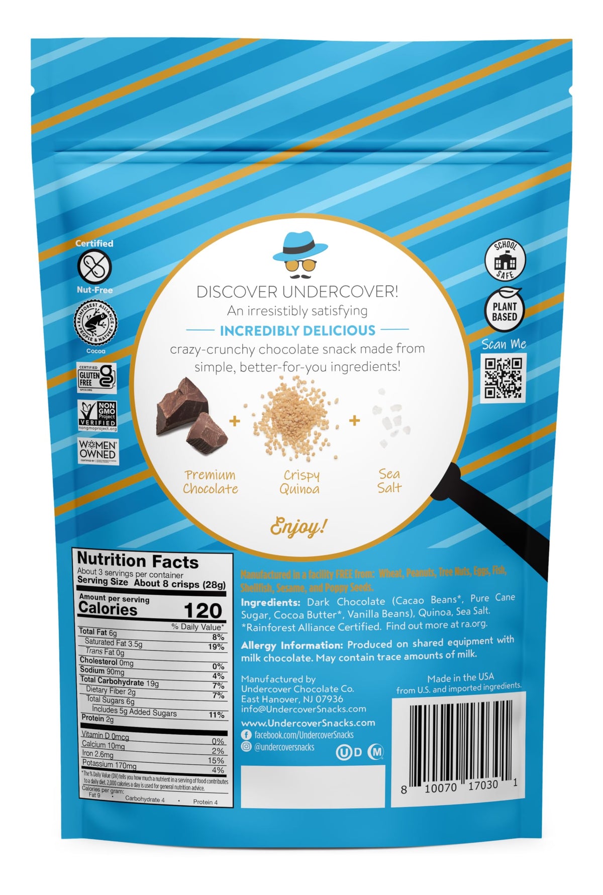 UNDERCOVER SNACKS CHOCOLATE CO Dark Chocolate & Sea Salt Quinoa Crisps (Only 1 piece that weighs 3 oz)