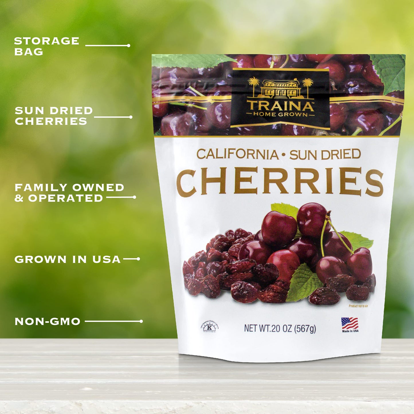 Traina Home Grown California Sun Dried Bing Cherries - Healthy & Non-Gmo, Natural Sweet Flavor Fruit No Sugar Added, Perfect Sna