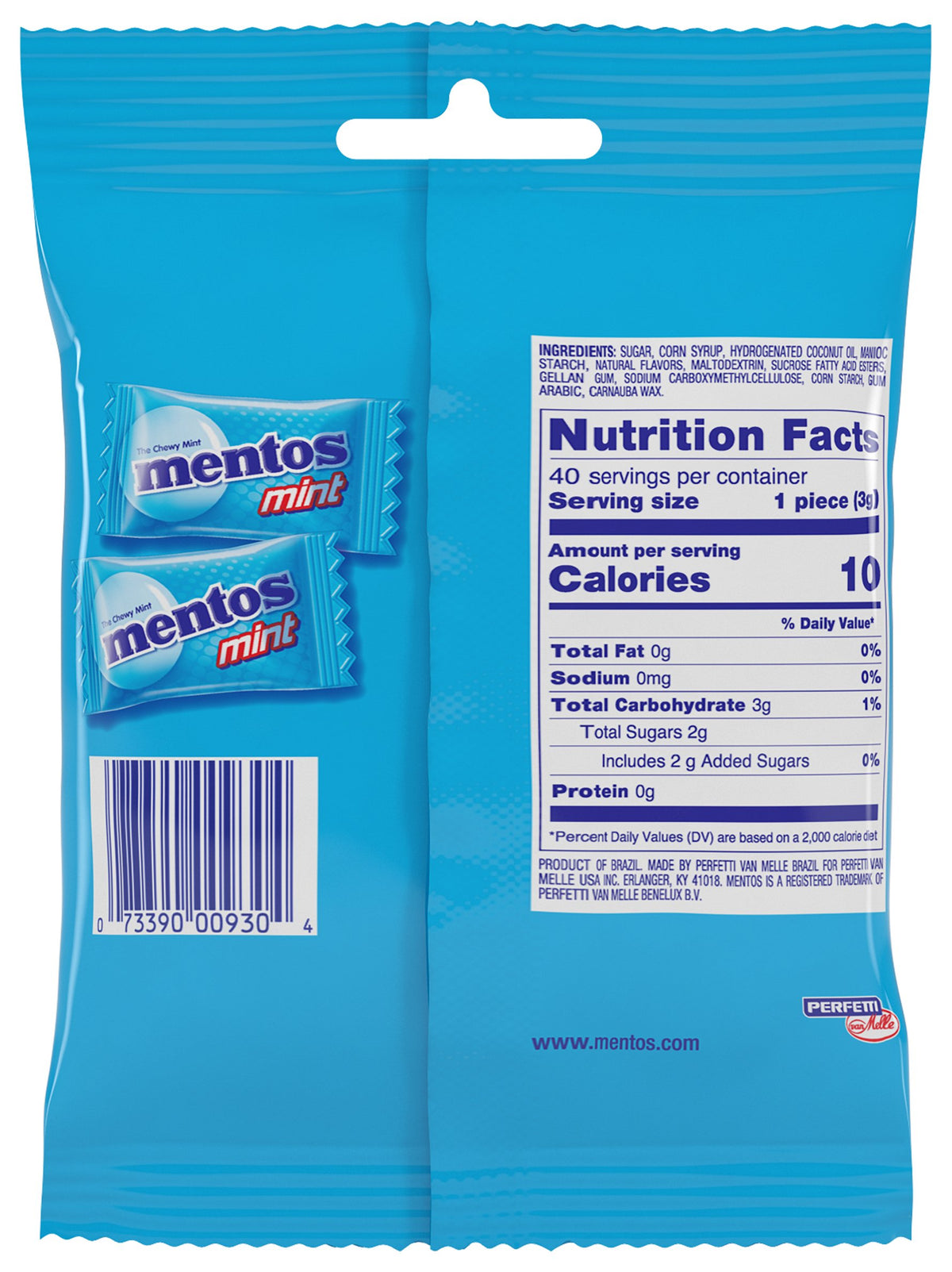 Mentos Chewy Mint Candy, Individually Wrapped, Bulk Pack of 40, 0.10 Oz, White