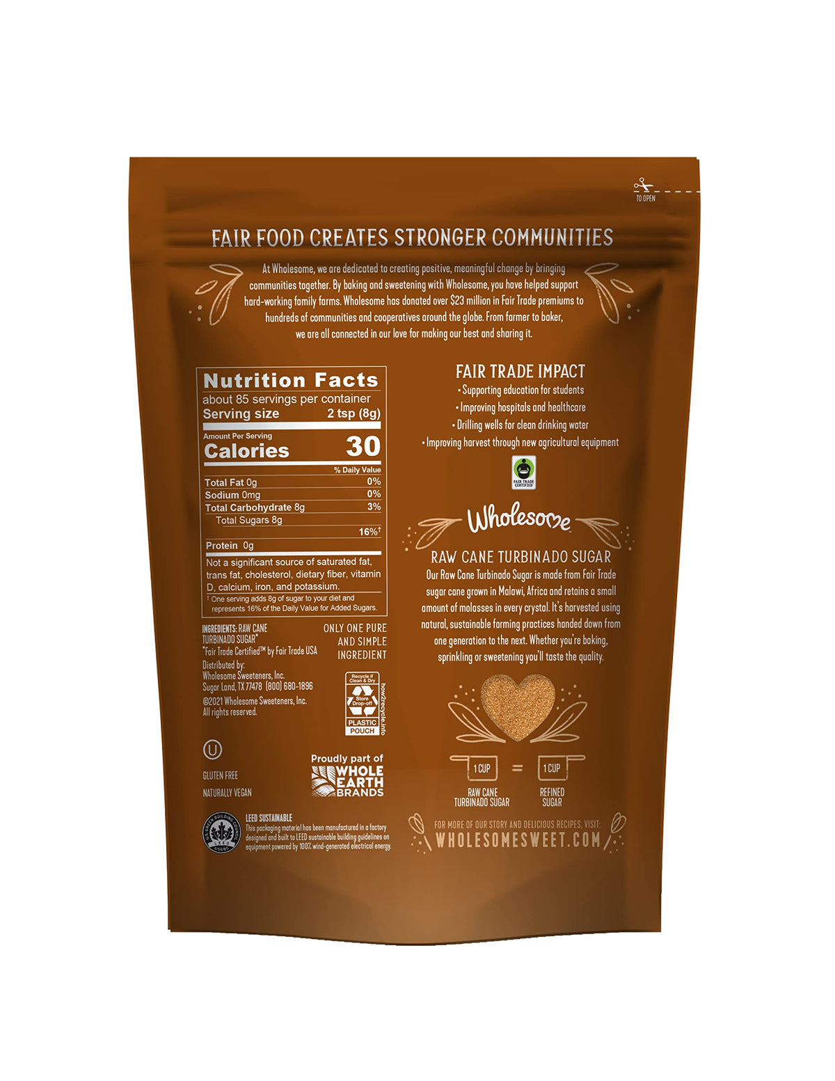 Wholesome Sweeteners Raw Cane Fair Trade Unrefined Non Gmo Gluten Free 1.5 Pound Pack Of, Natural Turbinado Sugar, 288 Ounce, (P