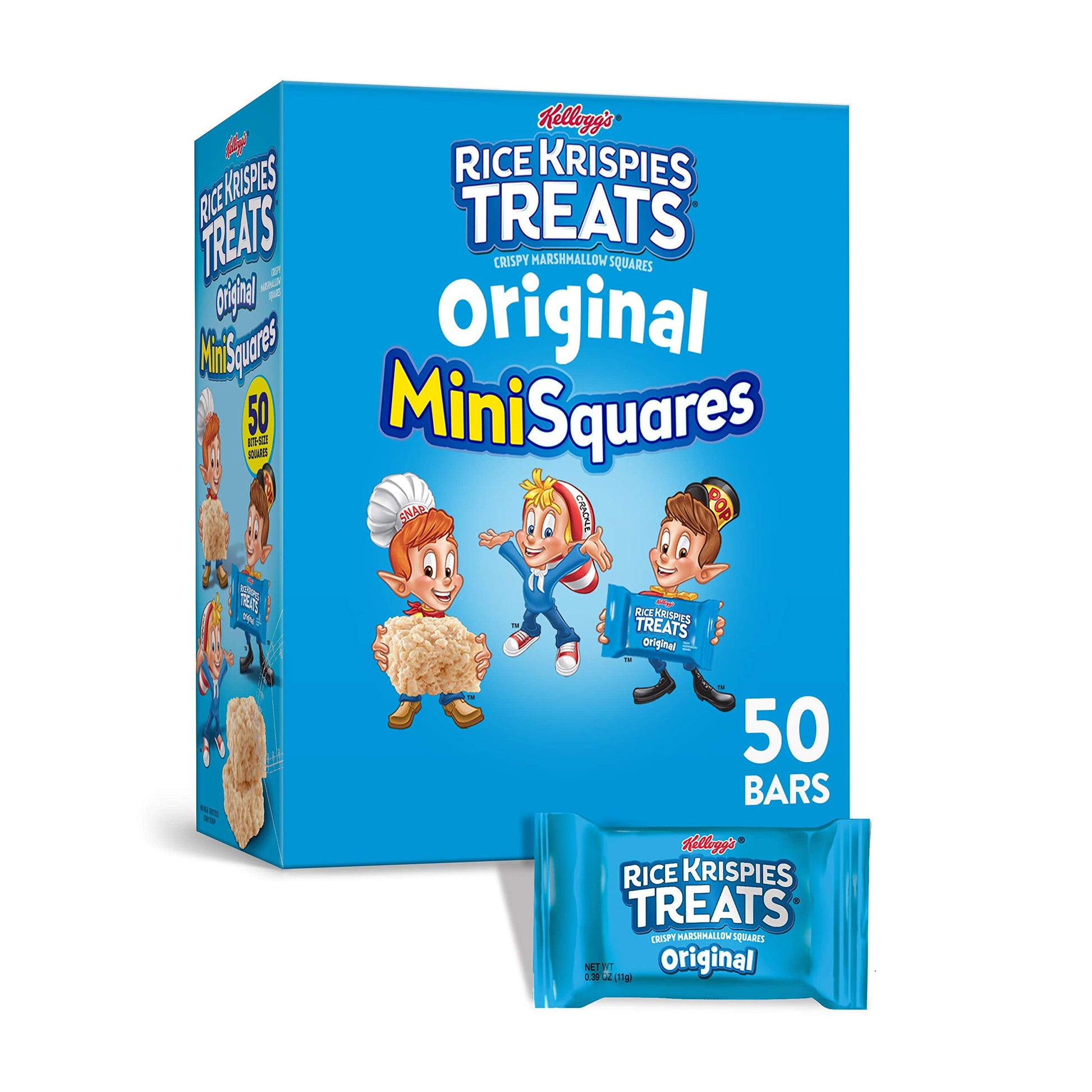 Rice Krispies Treats Mini Marshmallow Snack Bars, Kids Snacks, School Lunch, Single Serve, Original, 19.5Oz Box (50 Bars)
