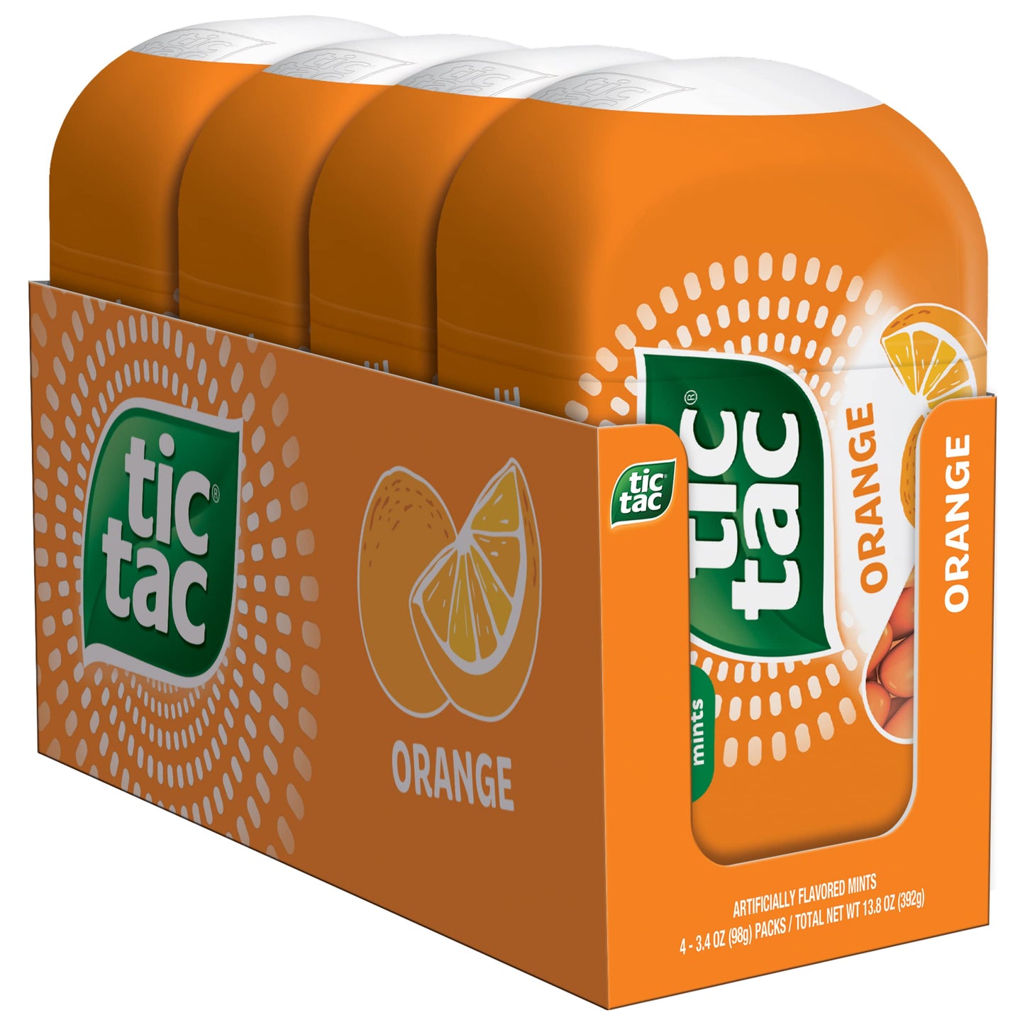 Tic Tac Orange Flavored Mints, 4 Pack, 3.4 oz Each, On-the-Go Refreshment, Model TIC00633