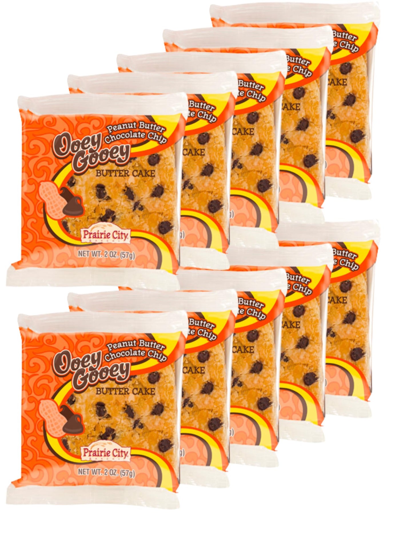 Prairie City Bakery Ooey Gooey Butter Cake Snack Cakes, 2 Ounce (Pack of 10), Individually Wrapped, Peanut Butter Chocolate Chip