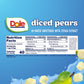 Dole Diced Pears with No Sugar Added - Dole Fruit Bowls Snacks - 4 oz Fruit Bowls - 4 Pack