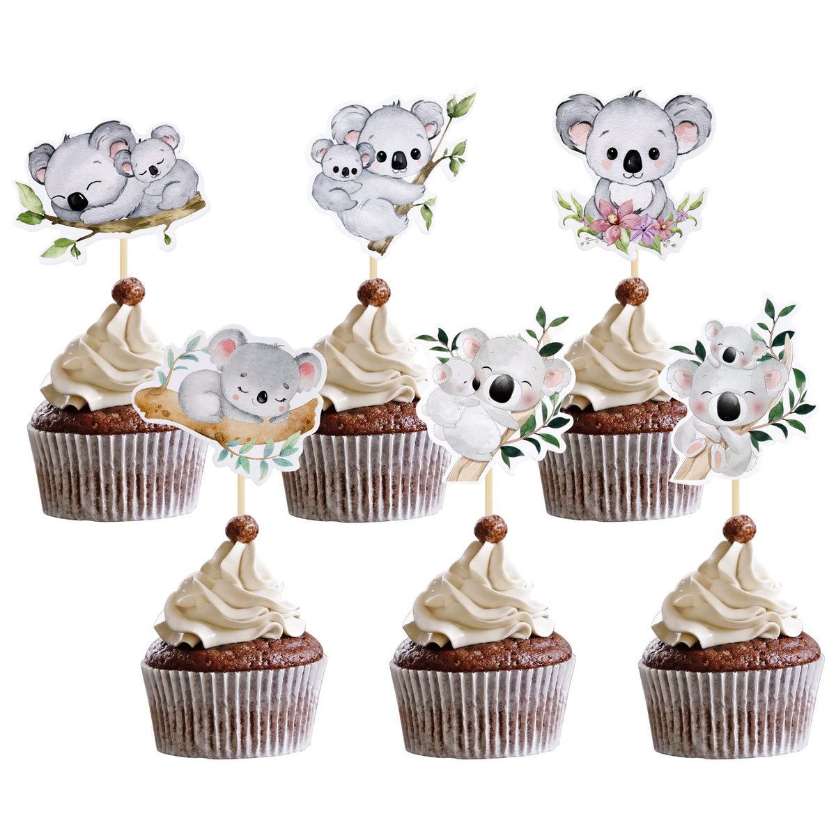 Gyufise 36Pcs Koala Cupcake Toppers Glitter Wild Animal Cupcake Picks Koala Birthday Cupcake Decorations Baby Shower Birthday Th