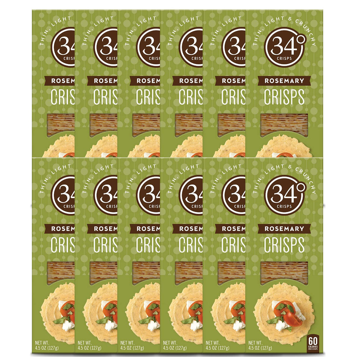 34 Degrees Crisps | Rosemary Crisps | Thin, Light & Crunchy Rosemary Crisps, 12 Pack (4.5oz)