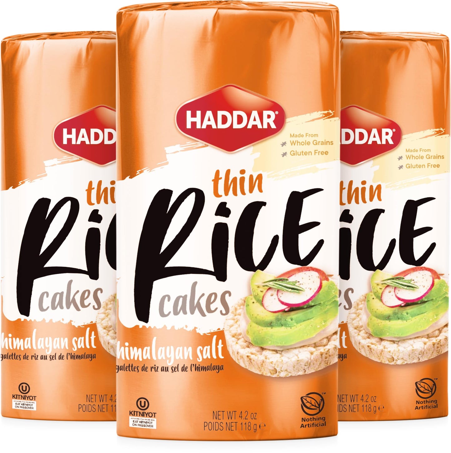 Haddar Wholegrain Thin Rice Cakes with Himalayan Sea Salt, 4.2oz (3 Pack) | Gluten Free | Made With Whole Grain Brown Rice | Veg