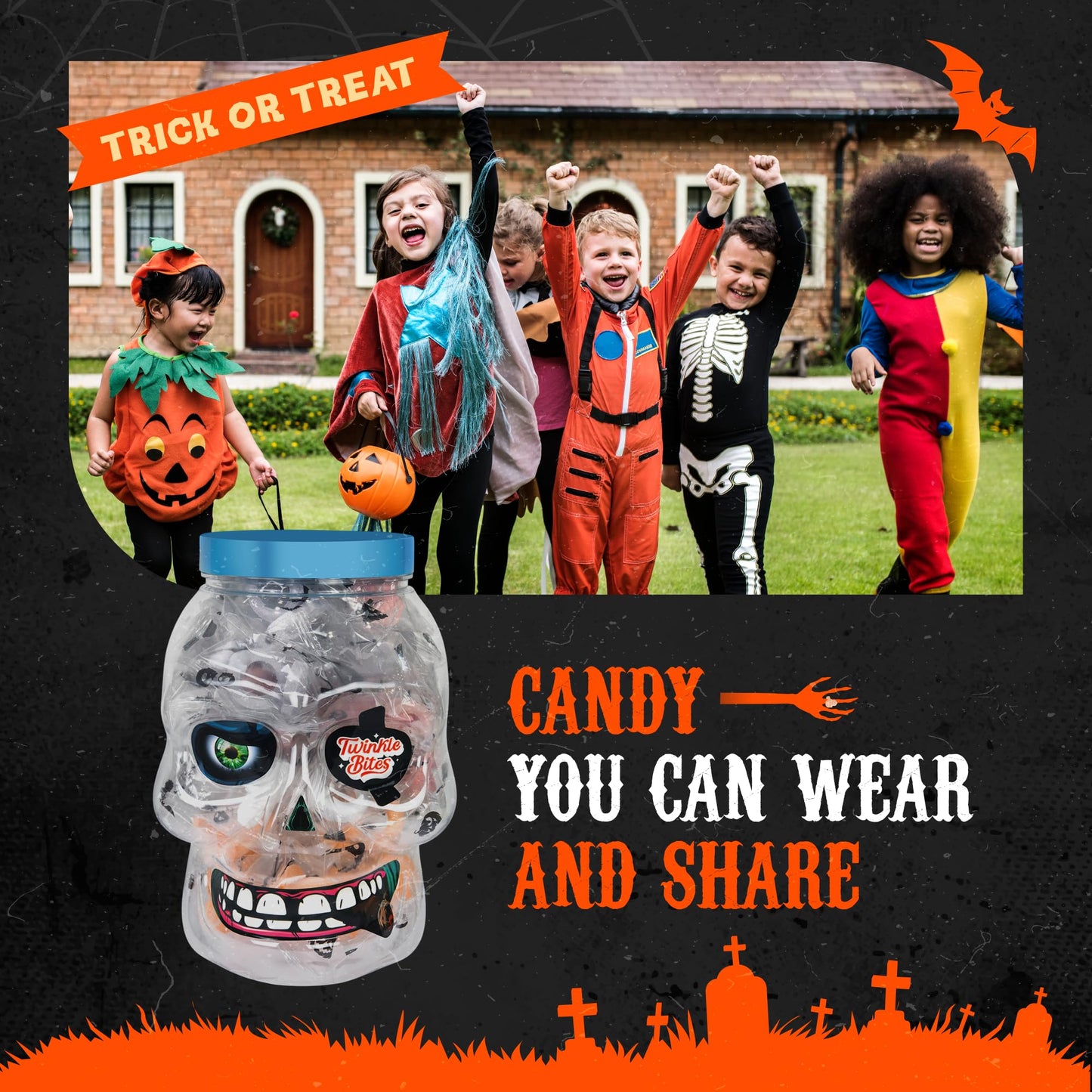 30 Pack Halloween Ring Candy - Individually Wrapped Holiday Themed Skull Candys Packed in a Skull Jar - Trick Or Treat Strawberr