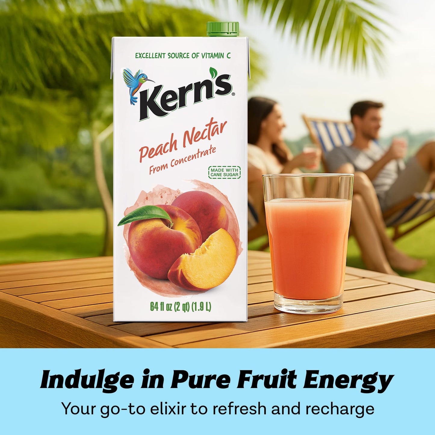 Kerns Peach Juice Nectar - Peach Nectar Made with Fresh Fruit Puree - Fruit Juice Concentrate for Smoothie Mix  Cocktail Mixers & Kids Drinks & Beverages - 64oz  8 Pack Carton