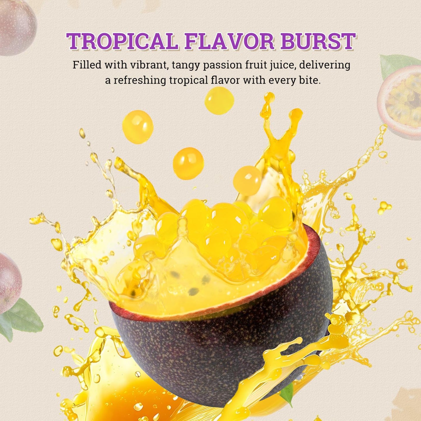 52USA Passion Fruit Popping Boba (1000g)  Bursting Popping Pearls for Bubble Tea  Beverages  Sweets  Ice Cream  Shakes  Desserts & Smoothies Topping  1.1 Pound (Pack of 2)
