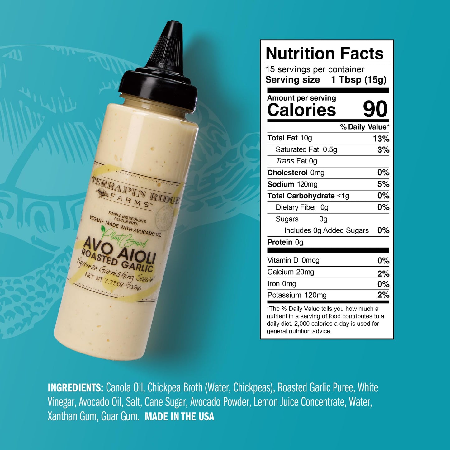 Terrapin Ridge Avo Aioli Roasted Garlic Sauce – Vegan, Gluten Free, 7.75 oz Squeeze Bottle