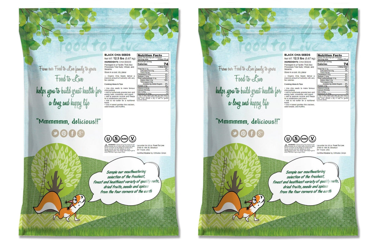 Food To Live - Black Chia Seeds, 25 Pounds - Whole, Sproutable, Vegan, Kosher, Keto, Sirtfood, Bulk. Rich In Essential Fatty Aci