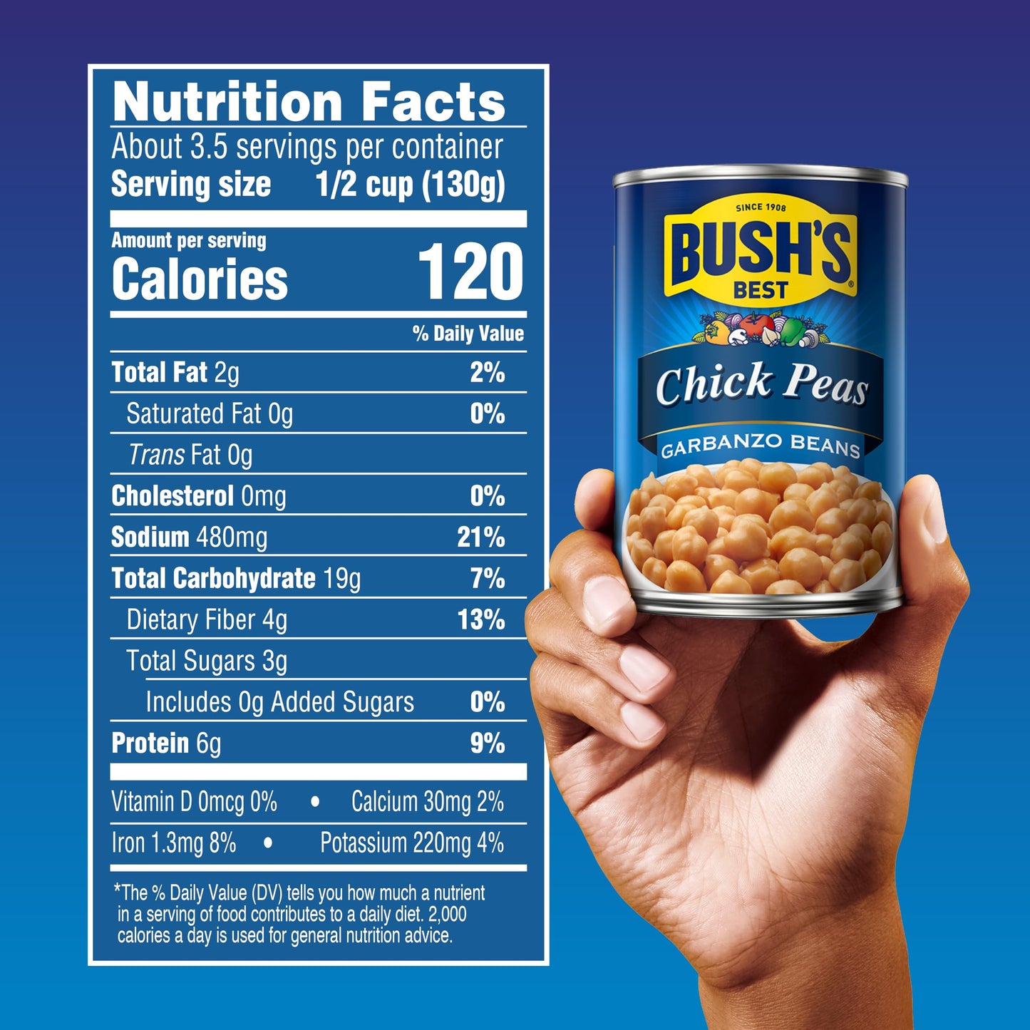 BUSH S BEST 16 oz Canned Garbanzo Beans (Chickpeas), Source of Plant Based Protein and Fiber, Vegetarian, Low Fat, Gluten Free,