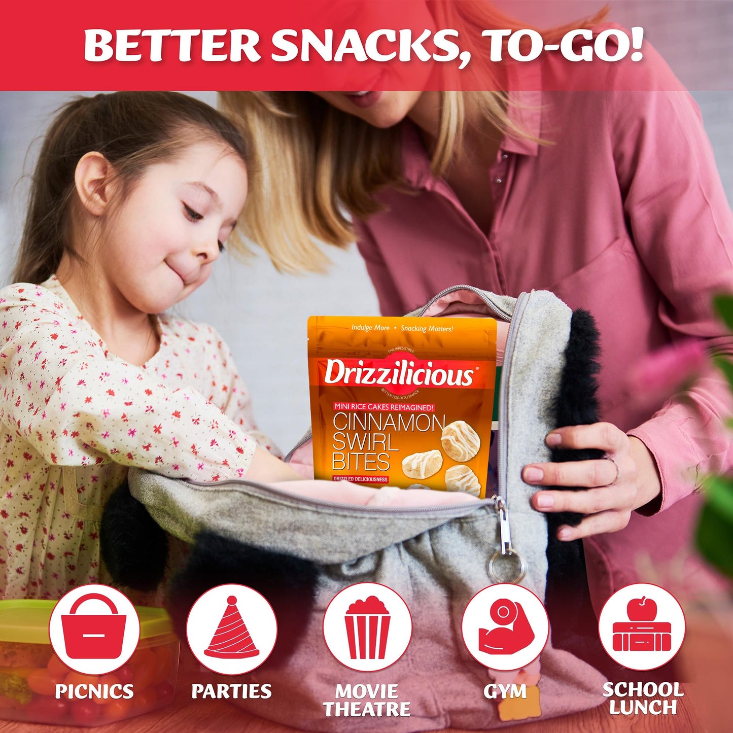 Drizzilicious Mini Rice Cakes Cinnamon Swirl - Rice Crisps, Healthy Snack For Mature-Themeds And Kids, Flavored Rice Cakes, Vegan, Gluten Free, Allergen Free, Only 90 Calories Per Bag - 0.74 Oz (Pack Of 20)