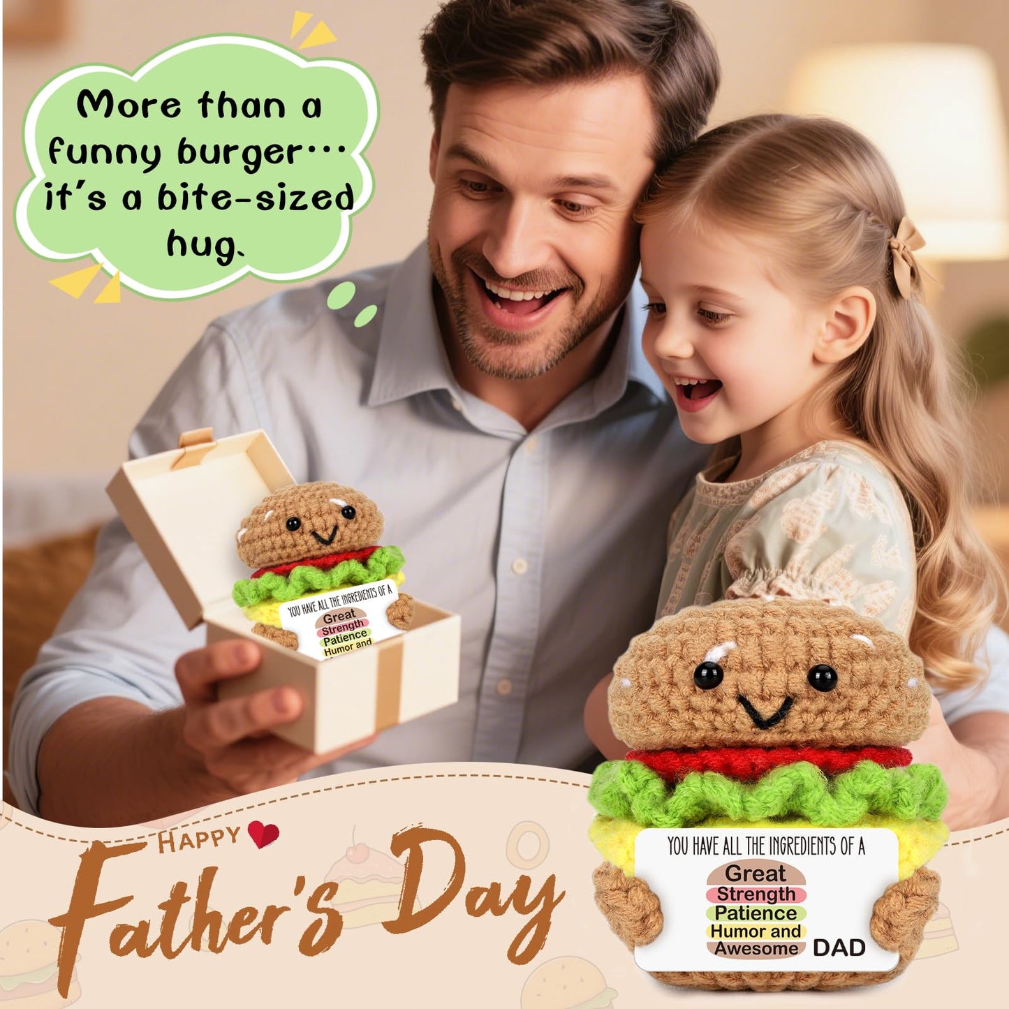 AVBODA Mini Dad Gifts for Birthday Christmas Handmade Crochet Burger for Father Hasband New Daddy Step Bonus Dad First Time Fath
