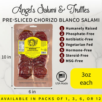 Angels Salumi Chorizo Blanco Salami – Gourmet Artisanal Charcuterie, 3oz (Pack of 12), Humanely Raised, MSG-Free