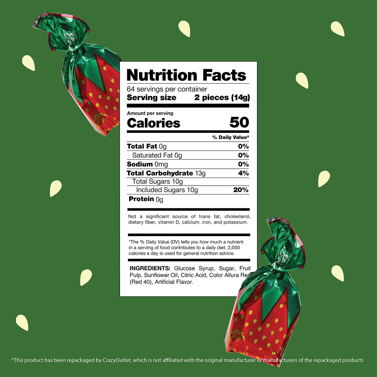 Arcor Strawberry Bon Bons Hard Candy, Sachet Wrap, 2-Pound Bag (About 130 Count)