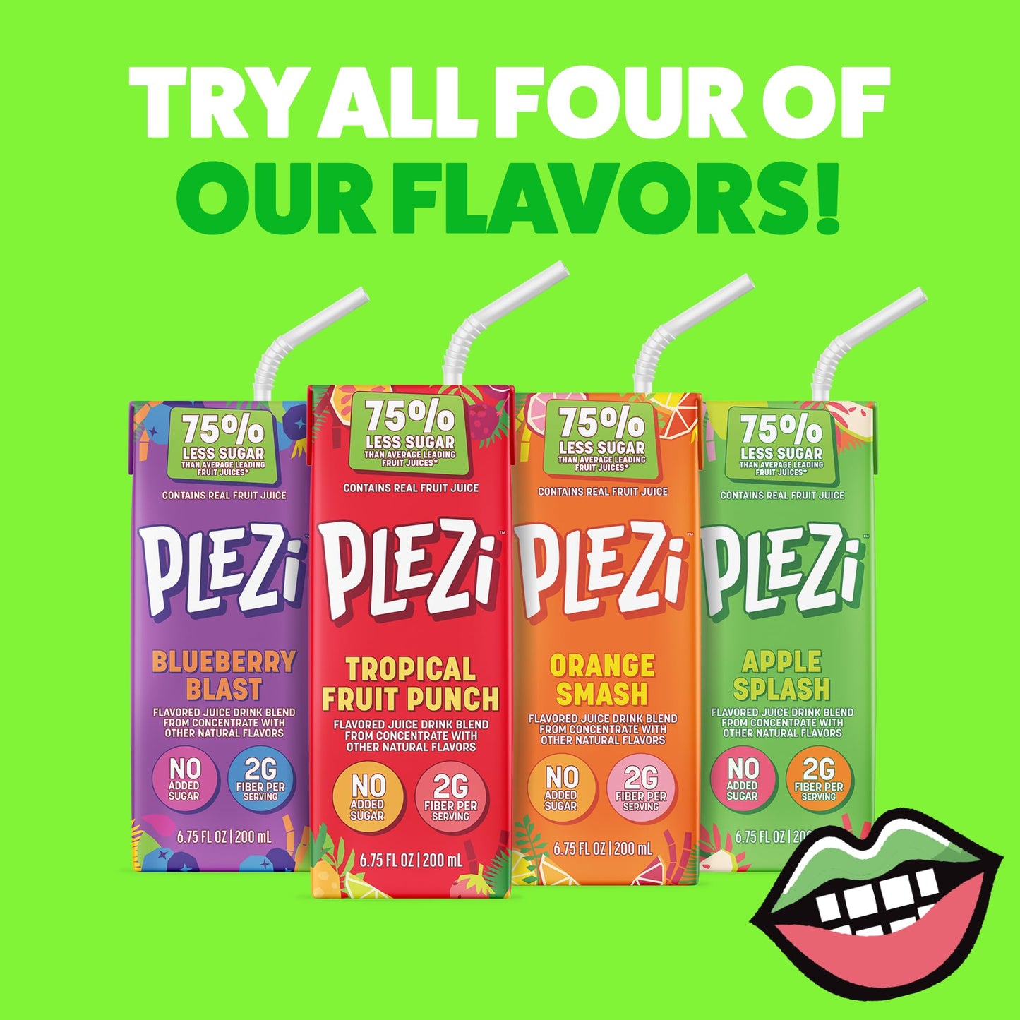 Plezi Fruit Juice Boxes For Kids, Tropical Fruit Punch - Low Sugar Drinks With Dietary Fiber, Healthy Vitamin C, And Potassium E