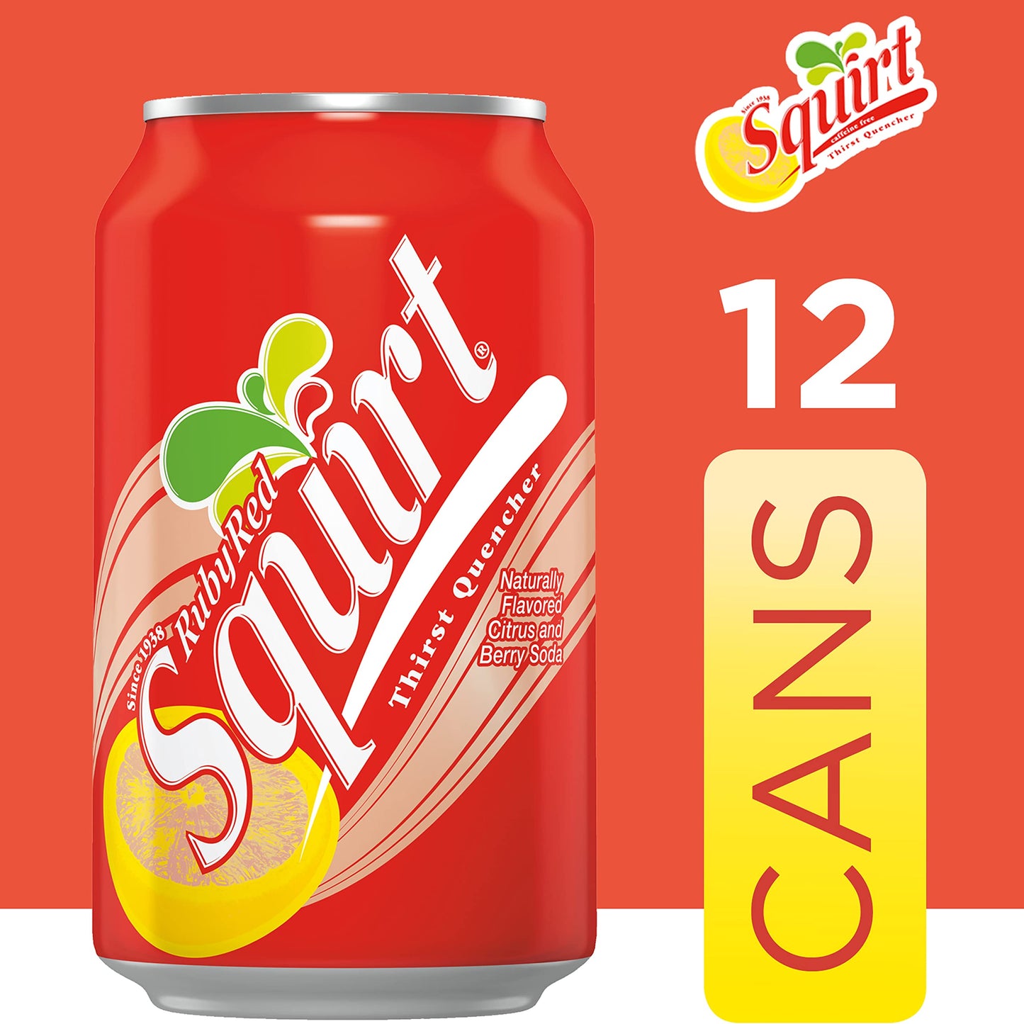 Squirt Ruby Red G fruit Soda, 12 fl oz Cans, 12 Pack
