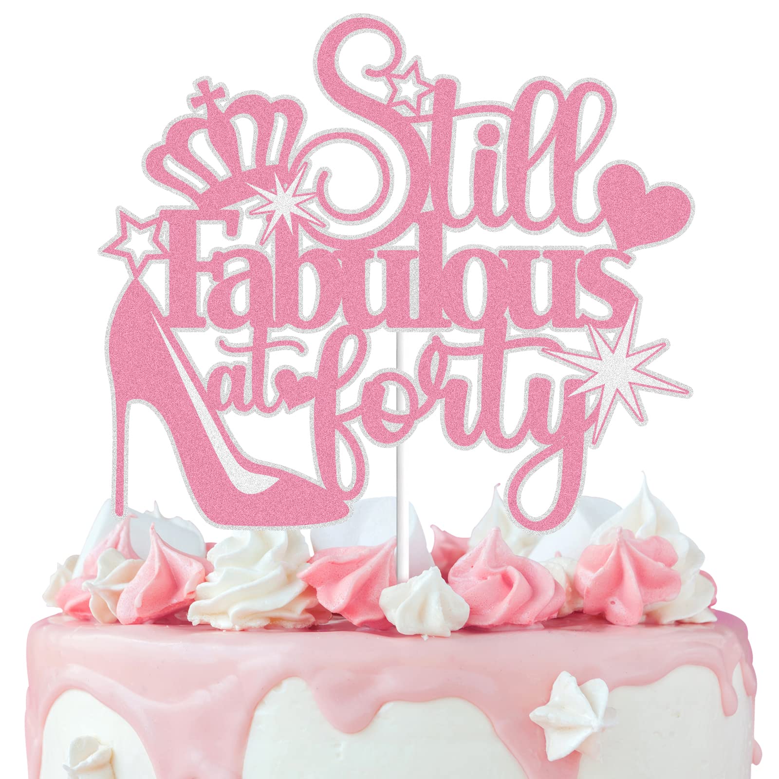 LINGBOOM Rose Gold Glitter Cake Topper for 40th Birthday, Cardstock, Model C-Fabulous at -P, Size ZJ1131