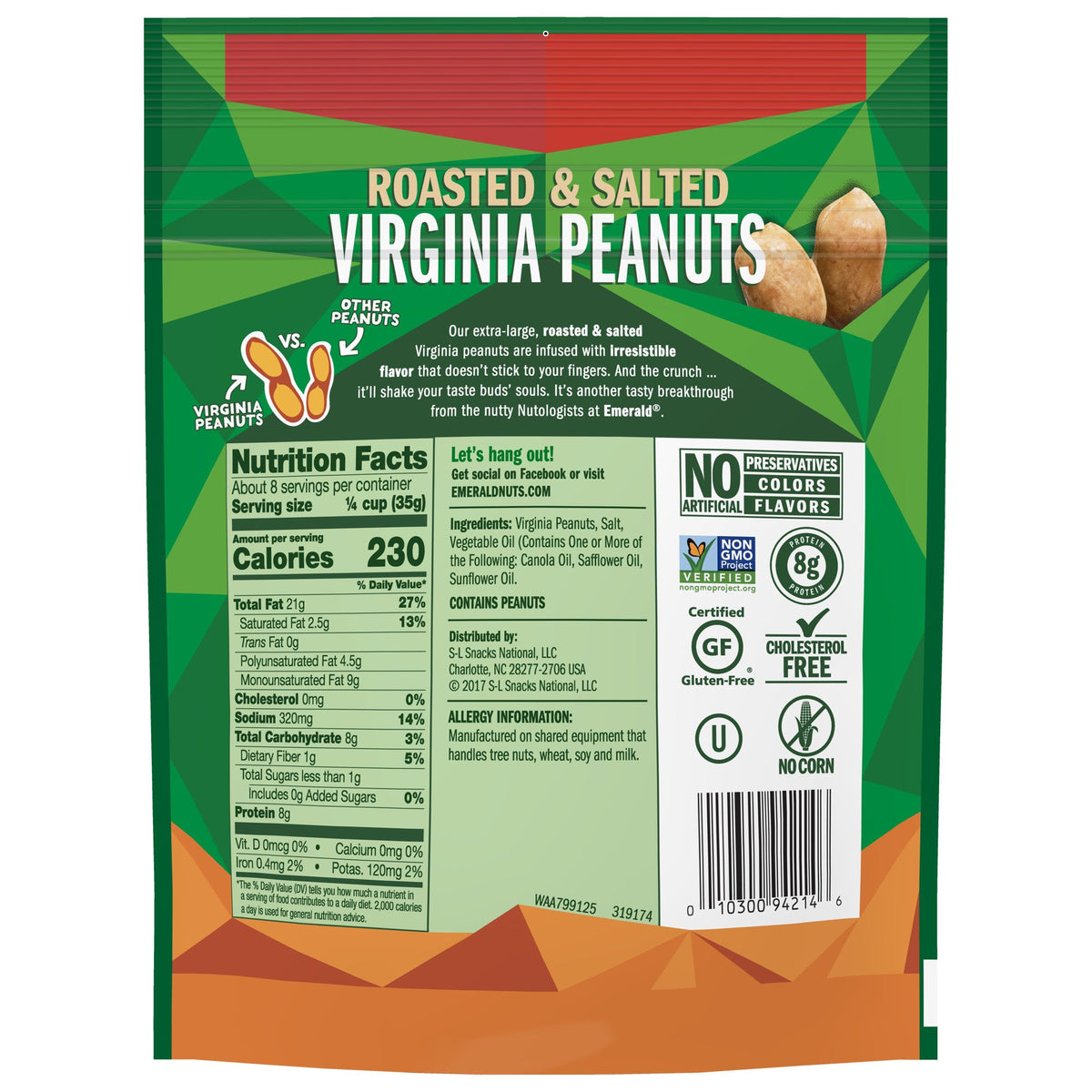 Emerald Nuts, Virginia Peanuts Roasted And Salted, 10 Ounce (Pack Of 6)