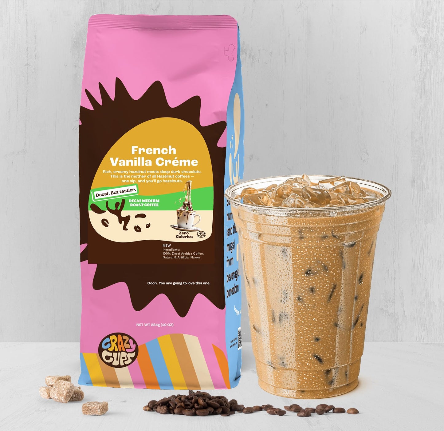 Crazy Cups Decaf Flavored Ground Coffee, French Vanilla Crme, Brew Hot Or Iced Coffee, 10 Oz Bags, 3 Pack