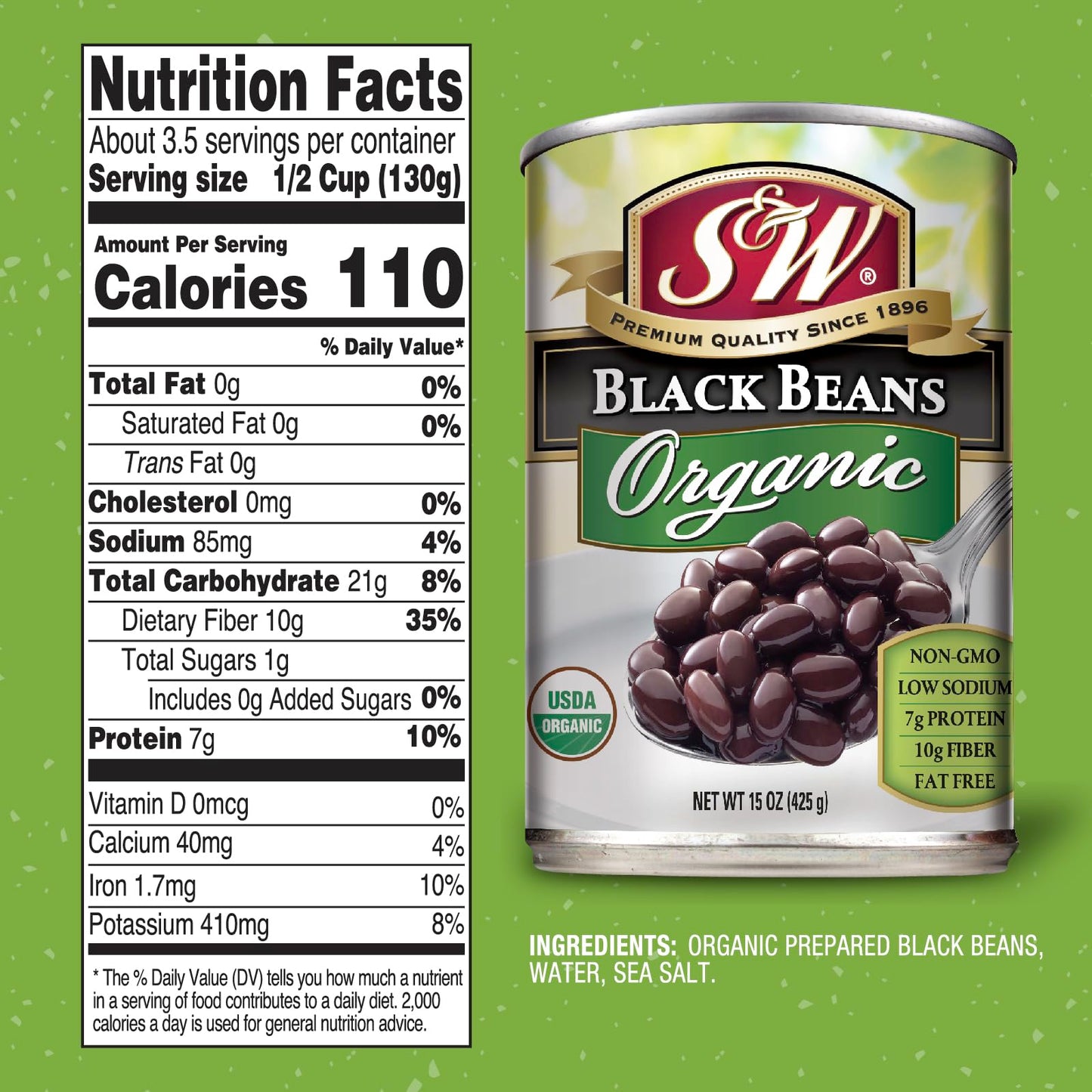 (12 Pack) S&W - Organic Canned Black Beans, 15 Ounce Can, New