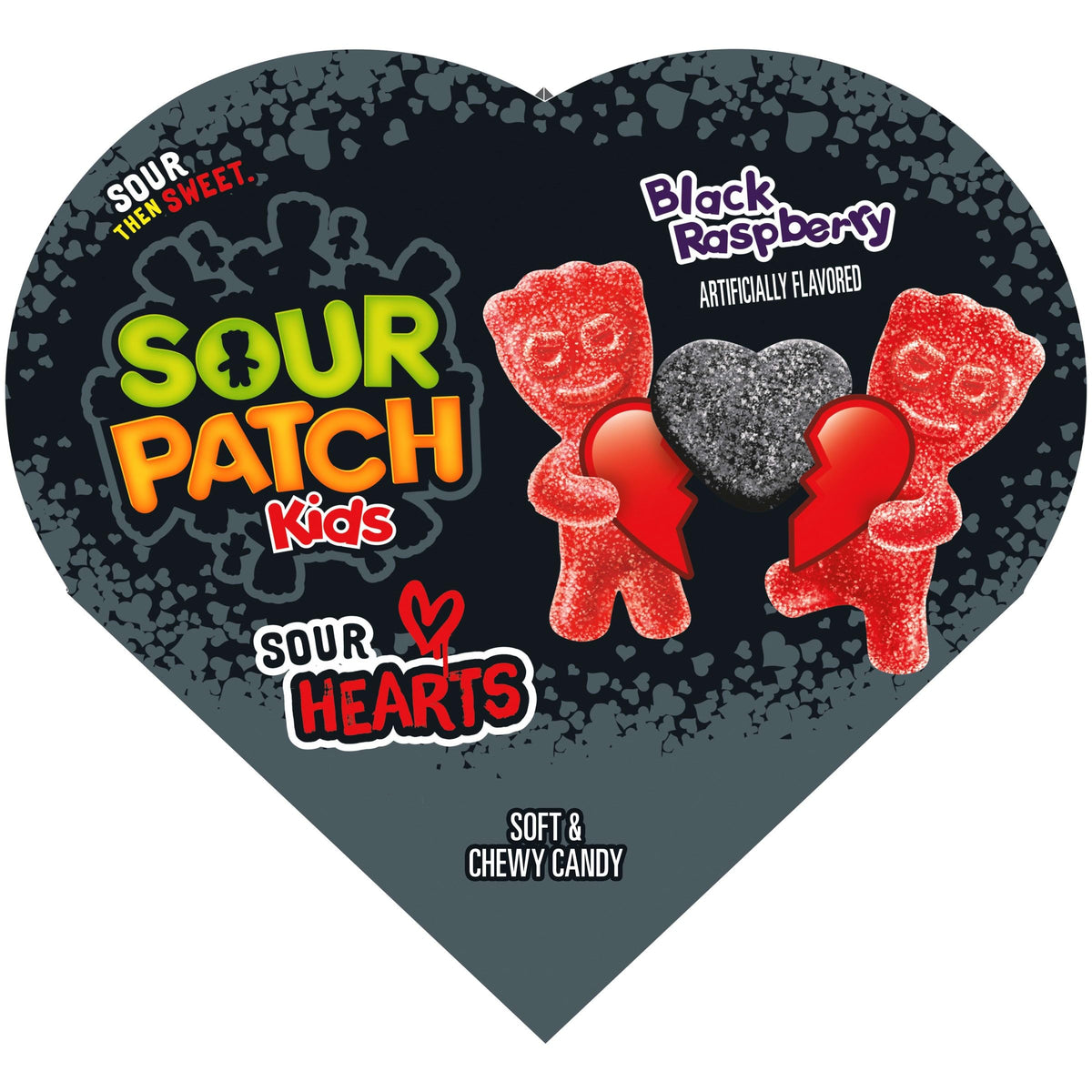 SOUR PATCH KIDS Sour Hearts Black Raspberry Soft & Chewy Candy, Valentines Day Candy, 3.45 oz Heart Shaped Box