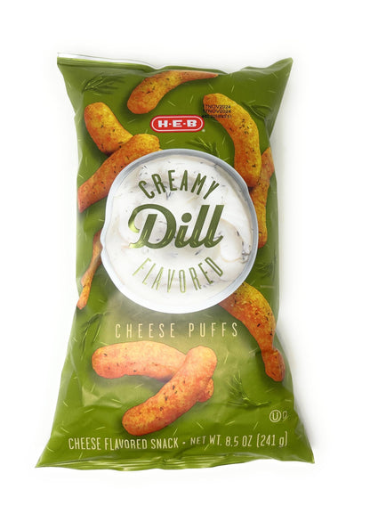 H-E-B Creamy Dill Pickle Flavored Cheese Puffs Chips 8.5oz - 1 bag