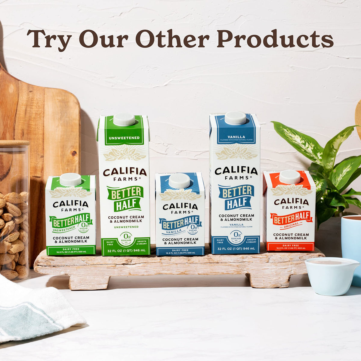 Califia Farms - Unsweetened Better Half, Half and Half Substitute, 32 Oz (Pack of 6), Almond Milk, Coconut Cream, Coffee Creamer