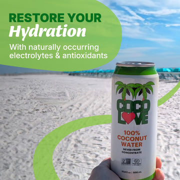 Coco Love Coconut Water - 100% Pure - 16.9 Fl Oz (500 mL) - 12 Pack