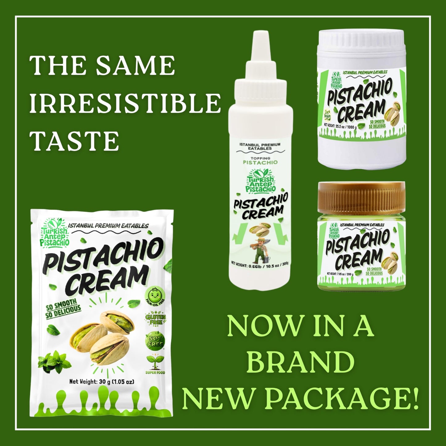 ISTANBUL PREMIUM EATABLES Pistachio Cream, 10.5 oz (300 g) Box of 10, Green, Ideal for Desserts and Snacks