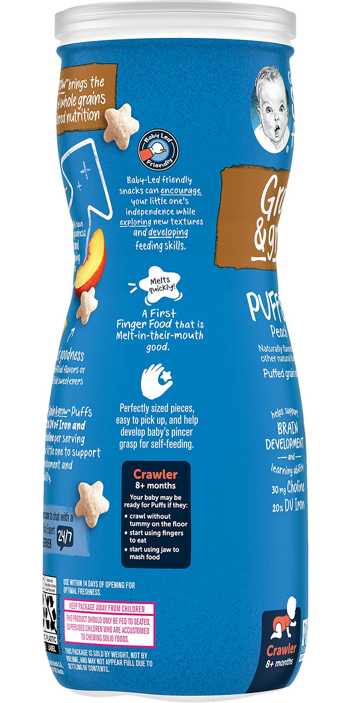 Gerber Graduates Puffs Cereal Snack, Peach, 1.48 Ounce