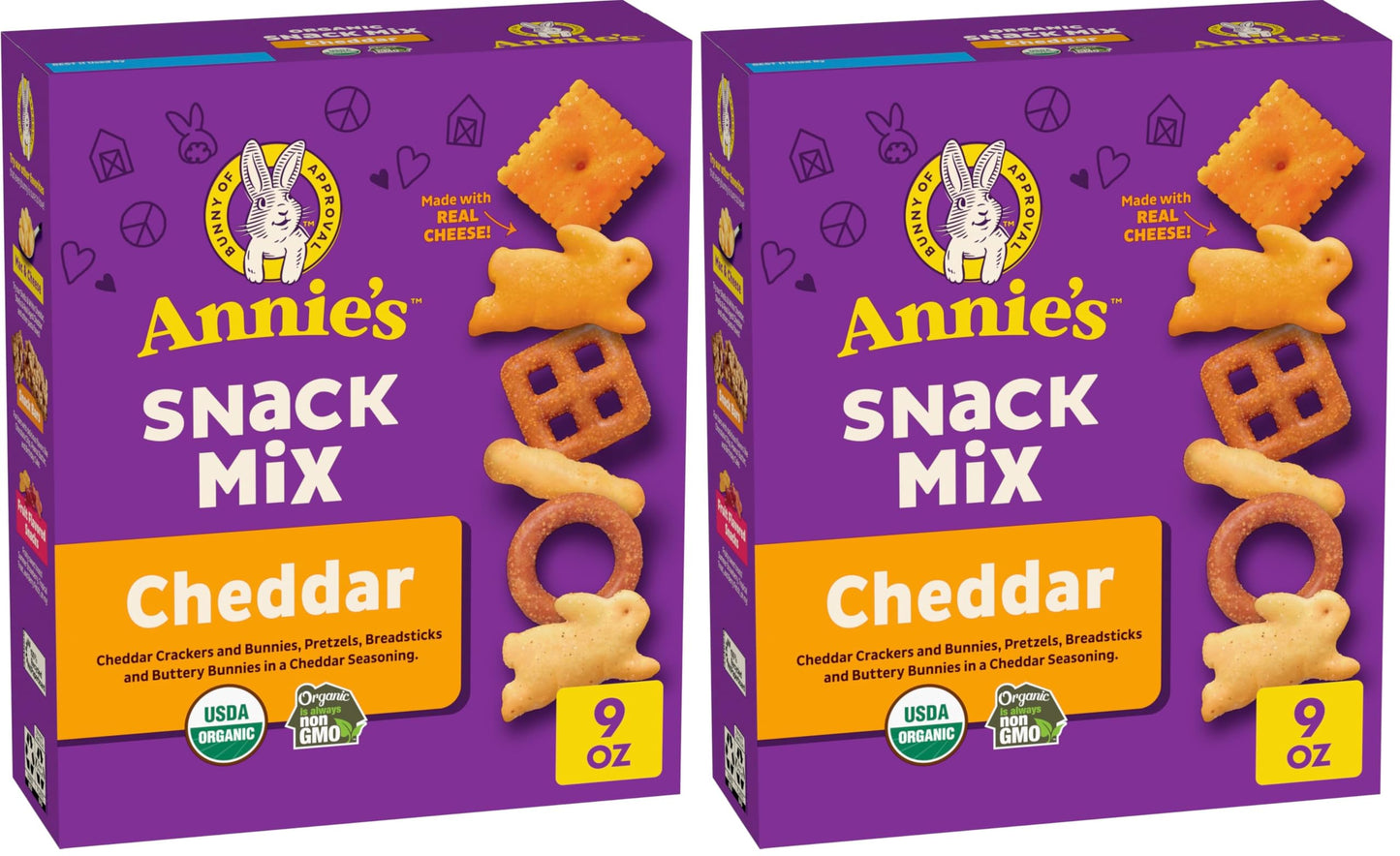 Annies Homegrown Organic Cheddar Snack Mix, Bunnies Cheddar, 9 Oz (Pack of 2)